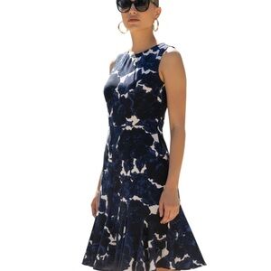 Talbots Navy Floral Fit & Flare Trumpet Hem Wedding Guest Cottagecore Dress 💜
